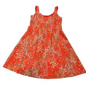 Jones Studio Floral Fit and Flare Tank Mini Dress, Pockets, Cotton, Orange, 12